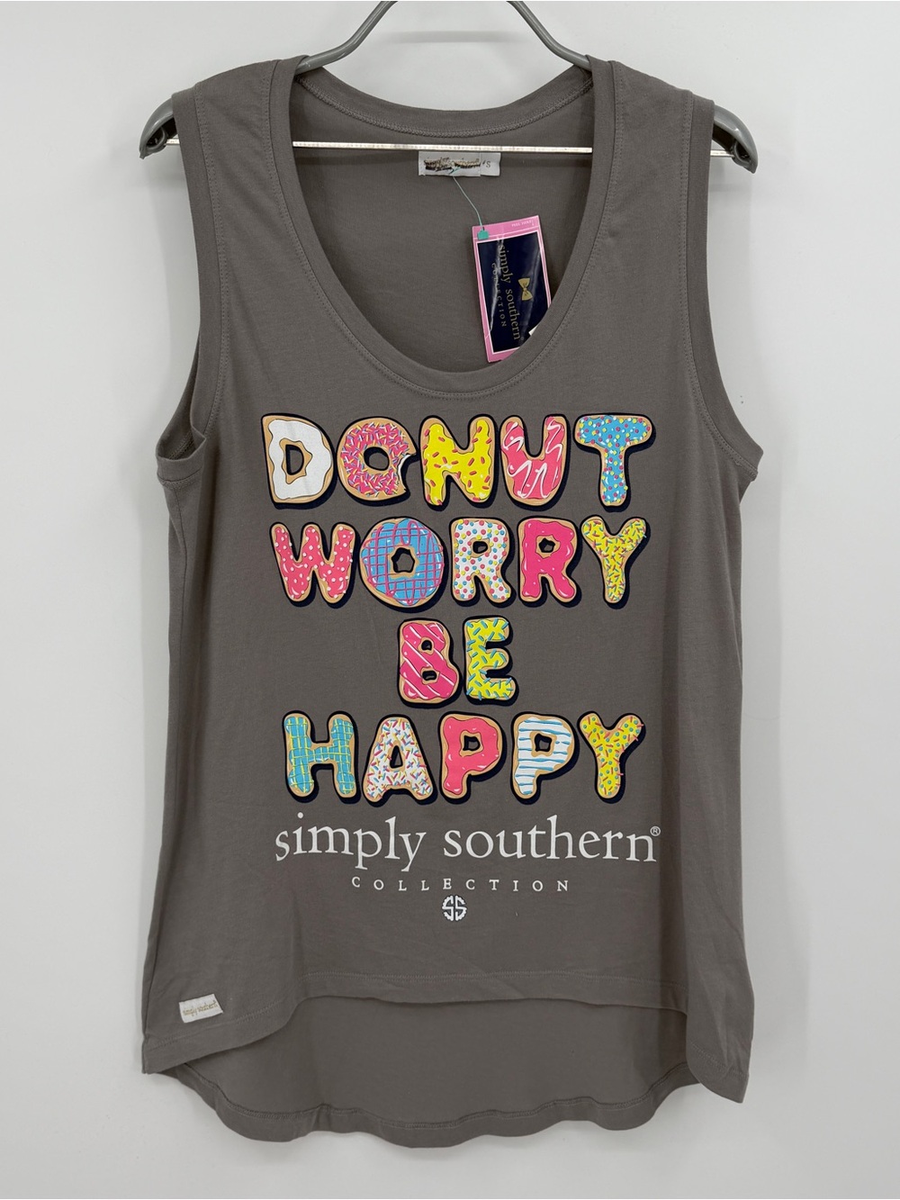 Simply Southern Gray Graphic 'Don't Worry Be Happy' Tank